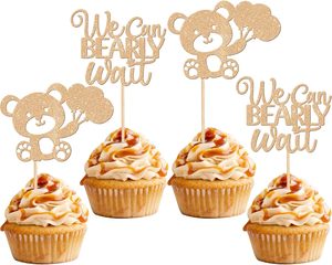 Decorazioni per Cupcake 'We Can Bearly Wait', Palloncini Glitterati, Topper a Forma di Orso per Torte, per Feste di Rivelazione del Sesso, Baby Shower, Compleanni per Bambini - Product Image 1