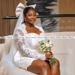 <span class=keywords><strong>Abiti</strong></span> <span class=keywords><strong>da</strong></span> <span class=keywords><strong>Sposa</strong></span> <span class=keywords><strong>Mini</strong></span> Perle per Spose Donna Elegante Scollatura a Cuore in Raso Maniche Lunghe <span class=keywords><strong>Abiti</strong></span> <span class=keywords><strong>da</strong></span> <span class=keywords><strong>Sposa</strong></span> in Pizzo Vestido De Novia Personalizzabile - Product Image 3