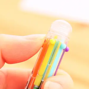 6 in 1 multicolor pen transparent barrel 6 colors pen multi color ink ballpoint pens