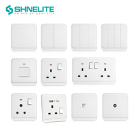 Stopkontak Dinding Listrik Standar Inggris 90 Plate 13A dengan Neon, Harga Pabrik Shinelite
