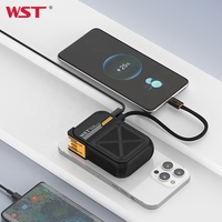 WST Hand Rope Teléfono móvil Powerbank Entrada de CA PD 20W Carga rápida Inalámbrico Magnético 10000mAh Power Bank con cable