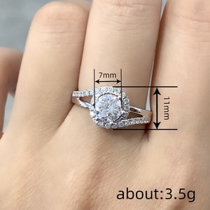 แหวนคริสตัลสำหรับผู้หญิง ทองคำขาว ประดับเพชรแบบ Pave Setting เครื่องประดับงานแต่งงาน รูปทรงเรขาคณิต เส้นวงกลม - Product Image 4