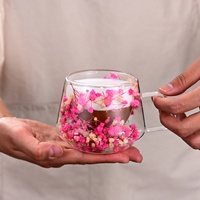 Tasse en verre borosilicate à double paroi, personnalisée, de luxe, écologique, portable, avec une vraie fleur pressée