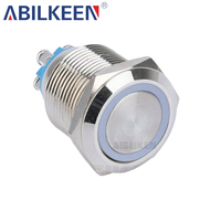 Interrupteur métallique 19 mm en laiton nickelé IP65 250 V, bouton-poussoir étanche à tête plate, verrouillage 1NO, 2 bornes à vis, commande électrique