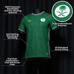 Maglia da Calcio Personalizzata 2024 di Alta Qualità, 100% Poliestere, Vestibilità Comoda, con Logo, Nome e Numero Stampati, Design per <span class=keywords><strong>Club</strong></span> Nazionale dell'Arabia Saudita - Product Image 6