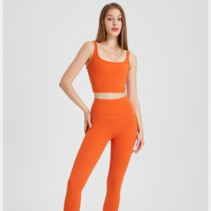 Débardeur de sport pour femme, dos en U, à double bretelle fine, extensible, coupe ajustée, avec coussinets intégrés, pour fitness et yoga, sans manches, style crop top, vente en gros - Product Image 4
