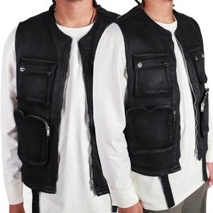 Chaleco de mezclilla encerado elástico de alta calidad para hombre con múltiples bolsillos con cremallera y correas - Product Image 6