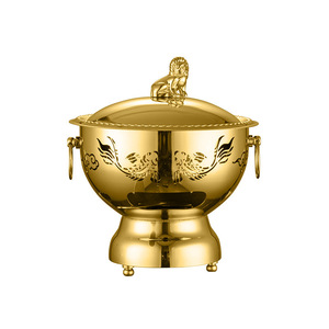 Mini Hot Pot Antique Gold Style With Lion Knob And Dragon Carving For Restaurant Banquet Use - Product Image 1