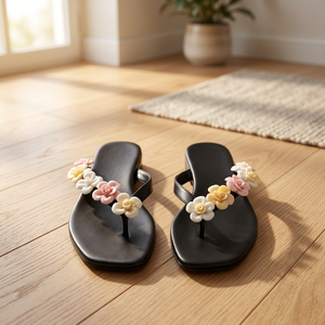 Fashion Women Dusty Blue Cork Flat <b>Slippers</b> Pearl Trim Thick Sole Spa Use Suitable For Home Styling Modern Women Dusty Pink fit - Product Image 5