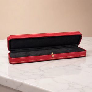 Luxury Octagonal <b>Red</b> PU Leather Watch Necklace <b>Gift</b> <b>Box</b> Custom Logo Long Jewelry Storage Case With Gold Stitching Snap Clasp - Product Image 2