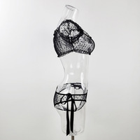 Europees-Amerikaanse plus size off-shoulder full cup sexy lingerie kant ademende bikini tweedelige doorschijnende set