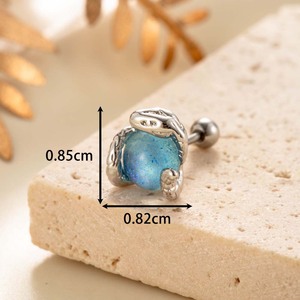 Boucles d'oreilles en acier inoxydable avec serpent en cuivre enroulé autour d'une pierre de lune |   Bijoux de piercing à double fil pour femmes et hommes - Product Image 5