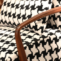 Fauteuil d'appoint en bois massif, fauteuil de loisirs rembourré, motif pied-de-poule noir et blanc, siège de salon