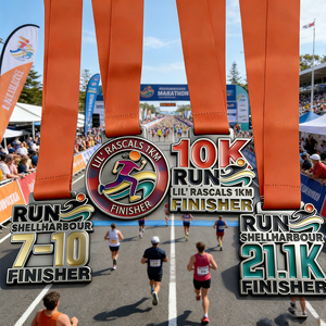 Médailles de sport en métal émaillé personnalisées en gros, médailles de championnat de marathon gravées en alliage de zinc avec ruban - Product Image 2