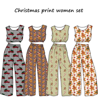 Ensemble deux pièces sans manches ample pour femmes, imprimé Noël, vente en gros d'usine