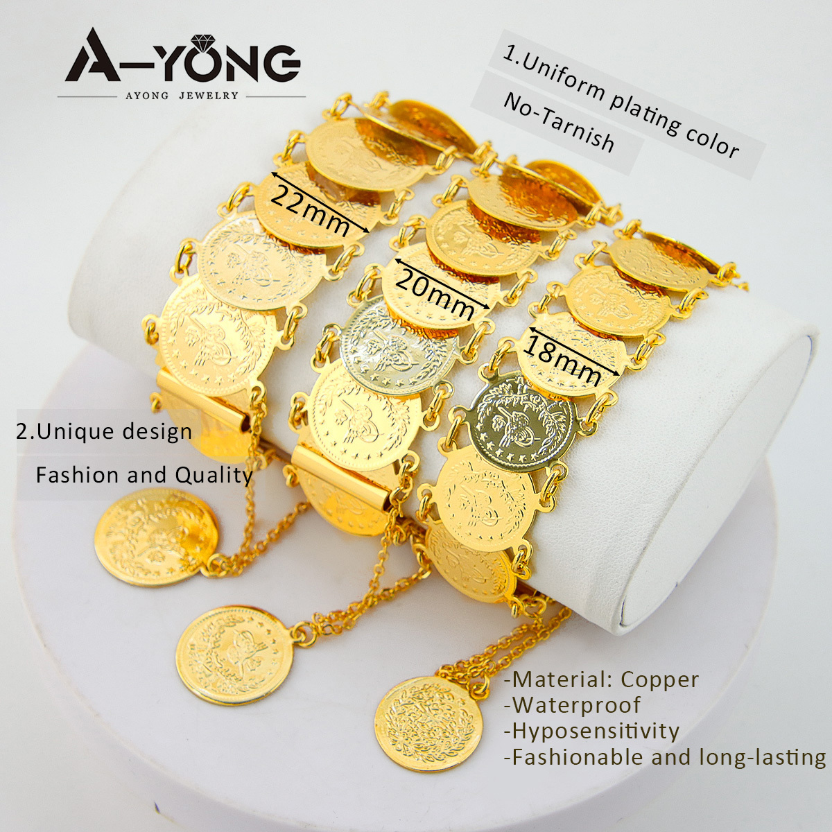オリジナル 24K ゴールドメッキバンブレスレット アラビアデザイン