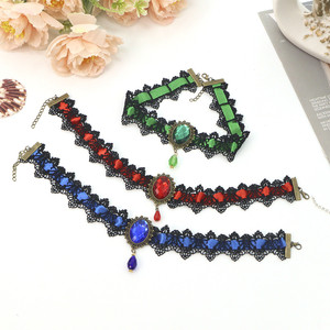 [Gorgeousxx] Gargantilla <span class=keywords><strong>de</strong></span> encaje para mujer con gemas rojas, joyería gótica para fiesta <span class=keywords><strong>de</strong></span> Halloween - Product Image 5