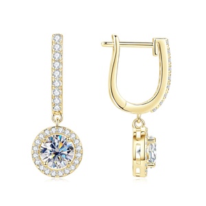 Pendientes de Moda al por Mayor, Ecológicos, de Cobre, Chapados en Oro de 14k, con Incrustaciones de Moissanita Redonda de 1CT VVS GRA, para Mujer - Product Image 1