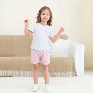 Hongbo OEM Vêtements pour garçons Ensembles de t-shirts Imprimés à carreaux Spandex/Coton Casual Vêtements pour adolescents Enfants Filles et garçons de 2 à 10 ans - Product Image 2