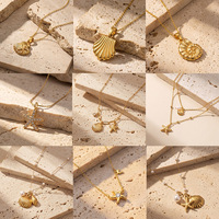 Collier étanche en acier inoxydable avec pendentifs perle, conque, étoile de mer, coquillage, plaqué or 18 carats PVD, chaîne à maillons thème océan, plage