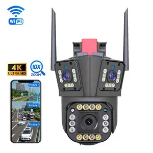 12-Megapixel Outdoor IP Network Security Camera System 4X Optical Zoom 3 Lens 360 PTZ WIFI Connectivity 4X CCTV Camera