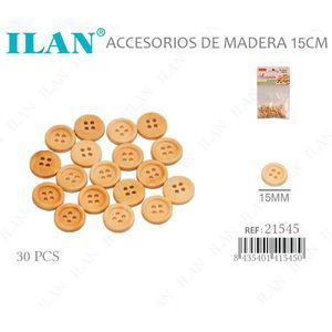 Bottoni in Legno Ilan 15mm 30 Pezzi Accessorio per Cucito e Artigianato in Legno Naturale - Product Image 1