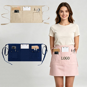 Tablier unisexe en polycoton avec 5 poches pratiques, tablier court durable adapté au personnel de cuisine, aux baristas et aux services de restauration - Product Image 1