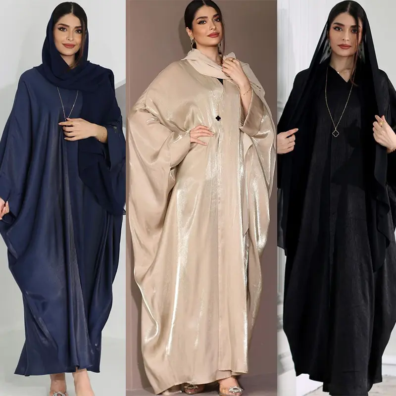 NEW Wholesale Market in Dubai Abaya Kaftan Turkish EID Modest Islamic Clothing Elegant Women Muslim Dress Shiny Silk Open Abaya