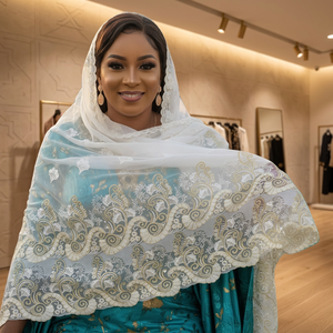 Wholesale Fashion Modal Jersey Lace Hijab <b>Wraps</b> <b>Shawls</b> Muslim Women Scarves Floral Pattern Stretchy Shining Glitter Scarf - Product Image 4