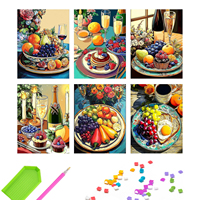 Lot de 6 kits de peinture diamant DIY pour adultes, 5D, pleine surface, dîner romantique aux chandelles, art diamant pour décoration murale