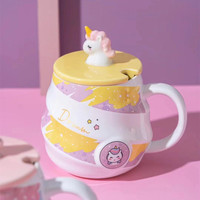 Mug en céramique Licorne Arc-en-ciel Créatif, Design Dessin Animé Mignon, pour Étudiants, Bureau, Couples, avec Couvercle et Cuillère, pour Fêtes, Café et Eau