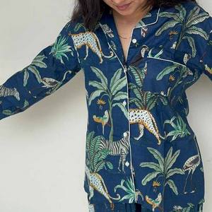 Urvi Creactions Handmade Cotton <b>Pajama</b> Set Digital Printed Animal Indian Night <b>Suit</b> V-neck Full Length Summer Autumn - Product Image 4