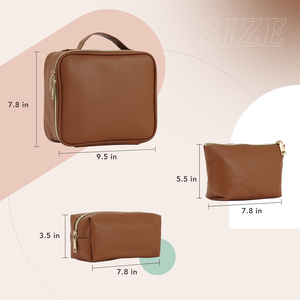 Juego de 3 Bolsas de Maquillaje de Cuero, Organizador de Cosméticos Portátil de Viaje, Bolsas de Almacenamiento de Artículos de Aseo para Mujeres y Niñas - Product Image 6