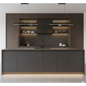 Planche de pierre artificielle en cristal gris de style moderne, panneau en quartz poli, plan de travail pour cuisine, plan de toilette pour salle de bain, comptoir de bar - Product Image 5