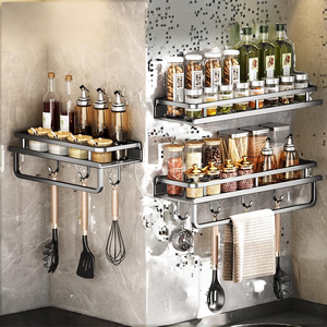 Carbon Steel Heavy Duty Single Tier Wall Mount Spice Rack <b>Storage</b> <b>Basket</b> for Kitchen and Bathroom Seasoning Container Organizer - Product Image 2