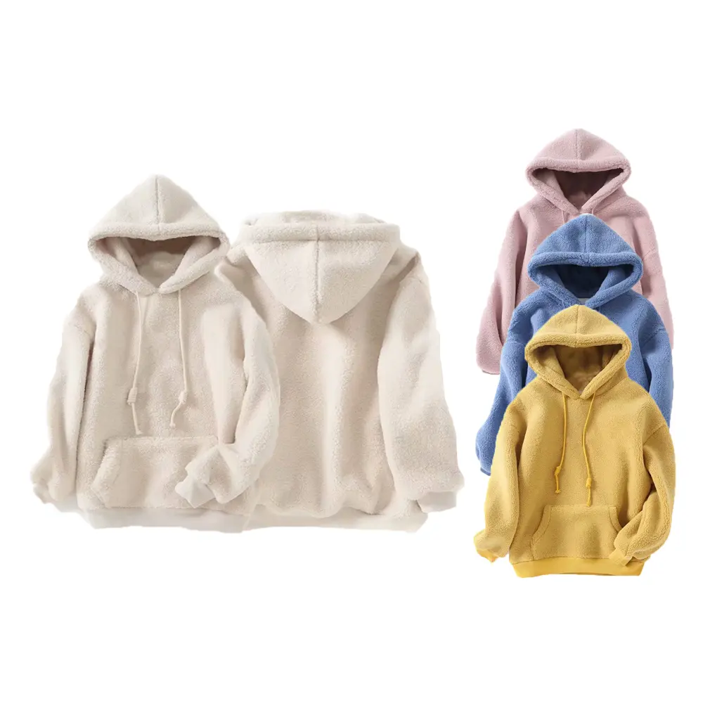Sweat-shirt décontracté à capuche avec poches pour l'hiver personnalisé de haute qualité, sweat-shirt en flanelle ample, sweats à capuche en polaire sherpa