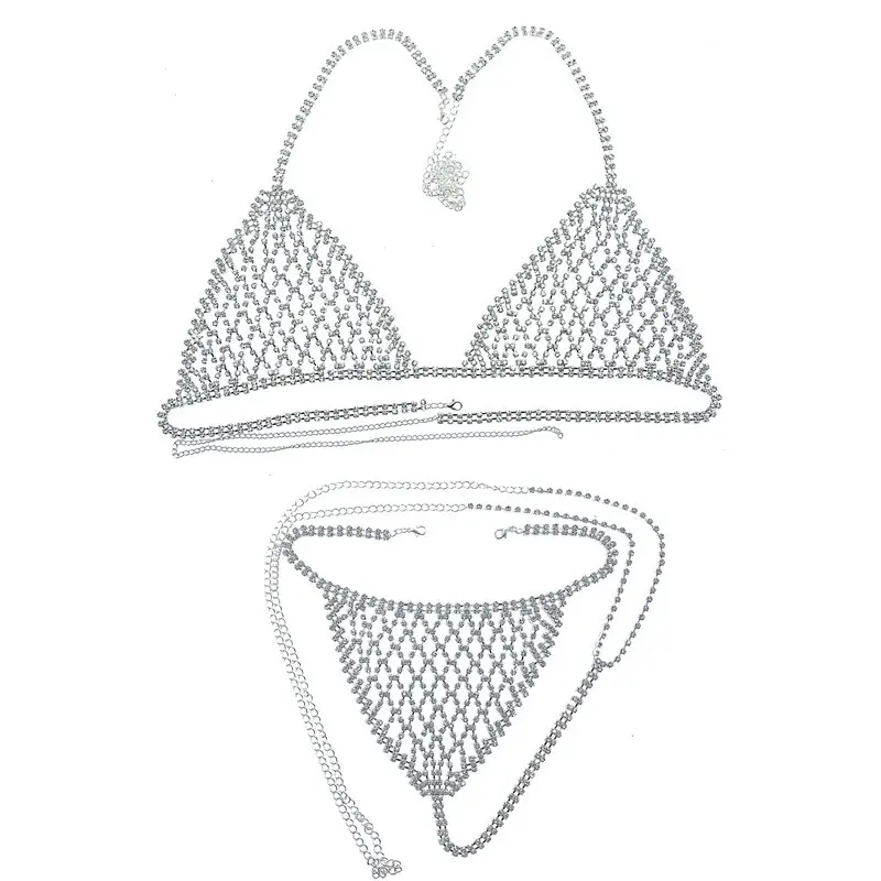 바디 체인 과장된 모조 다이아몬드 비키니 브라 체인 팬티 섹시한 나이트 클럽 스타일