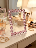 Cadre photo en acrylique avec strass, décoration diamant rose, cadre photo de présentation de bureau pour la maison, cadeau personnalisé
