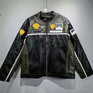 Giacca da Moto in <span class=keywords><strong>Pelle</strong></span> Traspirante Antivento con Ricami per <span class=keywords><strong>Uomo</strong></span>, per Corse Fuoristrada - Product Image 2