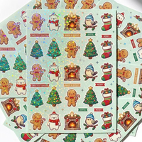 Individuelle Holographische Punktfilm-Aufkleber Wasserfeste Kawaii Cartoon Weihnachts-Schreibwaren-Aufkleber für Feiertags-Tagebuch-Deko Kiss-Cut
