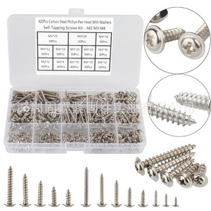 Carbon Steel Phillips Pan Head Self Tapping <b>Screws</b> With Washers M2 M3 <b>M4</b> Metric <b>Screw</b> Kit 420Pcs - Product Image 1