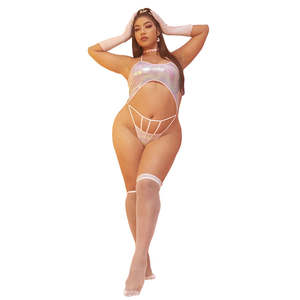 Lencería Sexy de San Valentín, sujetador y bragas de talla grande para mujer, ropa interior colorida de cuero dorado, Body de peluche recortado - Product Image 5