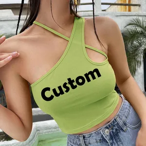 Custom Logo Graphic Cropped Tank Top Sleeveless Off Shoulder Fashionable Tube Crop Top For Women