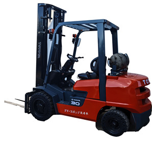 Chariot élévateur à gaz à mât bi-étages de 3 tonnes et 4 mètres, avec déplaceur latéral hydraulique et pneus pleins - Product Image 1