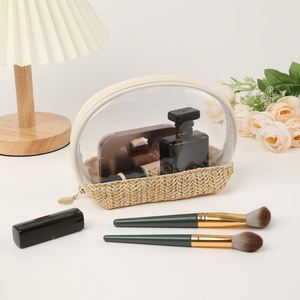 Pochette de maquillage transparente en PVC, sac cosmétique portable en paille pour l'été, la plage, les voyages, vente en gros, cadeau de vacances, trousse de toilette et de maquillage - Product Image 1