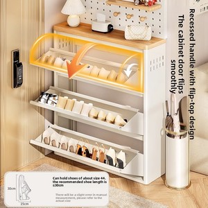 靴収納キャビネット3フリップ引き出し付き隠しスリム狭い靴ラックキャビネットウォールマウント金属靴キャビネット - Product Image 5