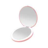 Miroir de maquillage portable pliable avec éclairage LED grossissant 2X, rechargeable par USB, personnalisable en gros