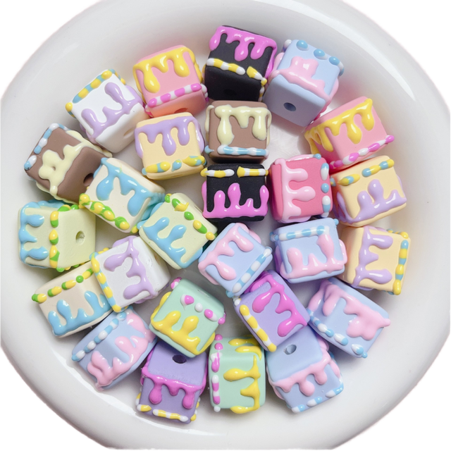Cute 3D Cream Square Cake Hand Painted Loose Beads DIY Jewelry Making Kit for Bracelet Phone Chain Accessories SC Brand Gift