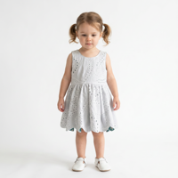Robe d'été sans manches pour enfants, broderie anglaise, ourlet blanc, décontractée, pour fête ou usage quotidien, personnalisable