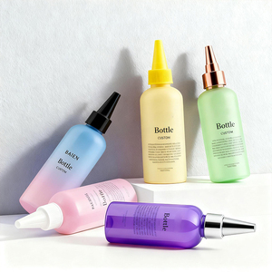 Bouteilles en plastique PET bleues, blanches et vertes de 100 ml, 6 oz et 8 oz, faciles à presser, avec bouchons à vis pour huile capillaire - Product Image 4